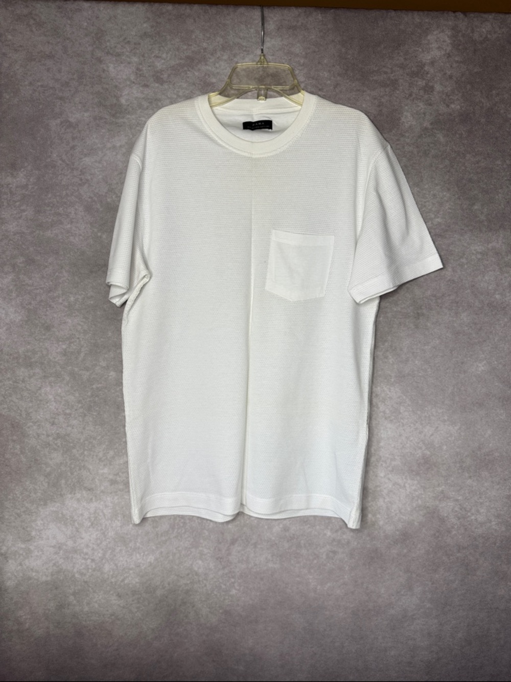 Zara White Textured Short-Sleeve Pocket Tee